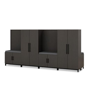 UPLIFTDESK MoPac Storage Wall 8 (Ash Gray) - Black Handles, Bases, Gray Cushions