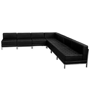Offex Black Leather 7 Piece Sectional Reception Furniture Set