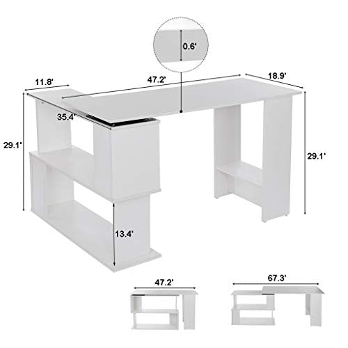 L-Shaped Computer Desk, Board Material,47 Inches Corner Desk with Hutch Bookshelf, Student Desk PC Laptop Writing Table Workstation for Home Office,Shipping from USA