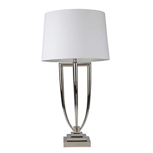 Benzara BM188248 Open Urn Metal Table Lamp with USB Port, Silver and White