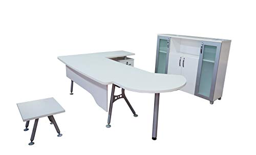 Casa Mare 71" Executive Home Office Suite | Made of Solid Wood | 3-Piece Set Including Long L Shaped Desk with Drawers, Coffee Table and Large Storage Cabinet | Modern Business Furniture | White