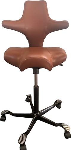 HAG Adjustable Standing Desk Chair - Black Frame - Leather Nutmeg Seat