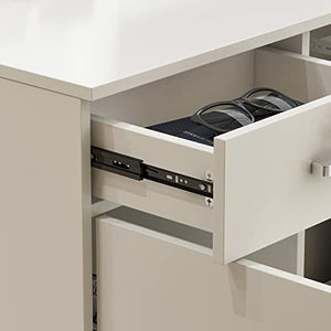 AIEGLE Reception Desk with Hutch, Lockable Drawers & Shelves, White (55.1" W x 43.3" D x 43.3" H)