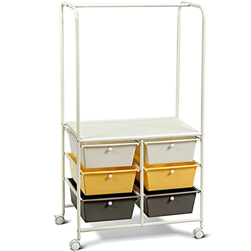 Moving Cart Drawer Rolling Storage Cart Hanging Bar Office School Organizer (Color: HW65858CL) (HW65858YE)