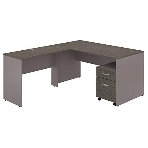 Bush Furniture Commerce 60W L Shaped Desk with Mobile File Cabinet in Cocoa and Pewter