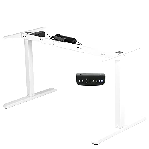 VIVO Electric Stand Up Desk Frame Workstation with Memory Touch Pad, Single Motor Ergonomic Standing Height Adjustable Base, White, DESK-V102EW