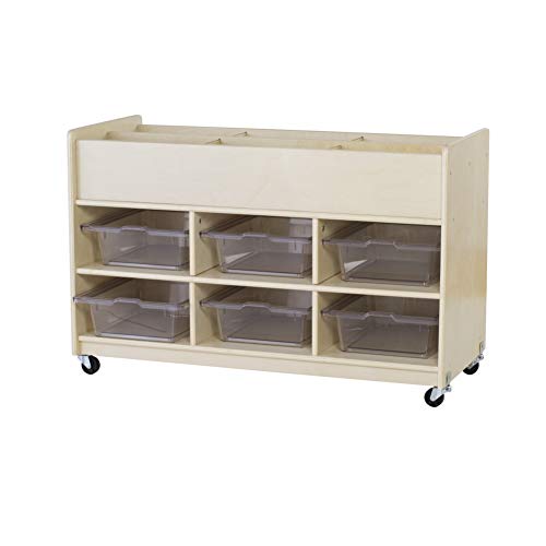 Guidecraft Book Top and Bin Storage Unit - Heavy Duty Rolling Book Display and Kids Toys Storage Cart, Classroom Furniture