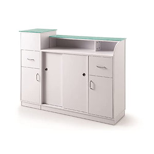 DERMALOGIC Glasglow Reception Desk with Glass Display Cabinet - White