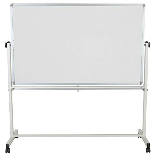 Offex 20" L x 64.25" W x 64.75" H Reversible Mobile Cork Bulletin Board and White Board with Pen Tray