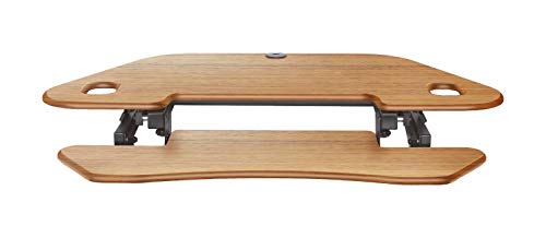 Rocelco 46" Height Adjustable Corner Standing Desk Converter with Dual Monitor Arm BUNDLE - Sit Stand Up Computer Workstation Riser - Extra Large Keyboard Tray - Teak Wood Grain (R CADRT-46-DM2)