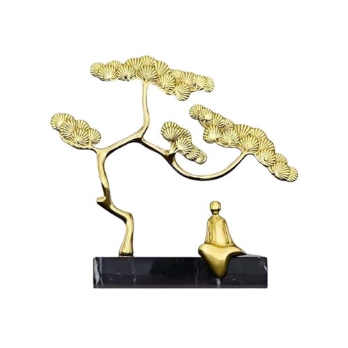 BinOxy Chinese Luxury Copper Welcome Pine Statue Decor (Size: D)