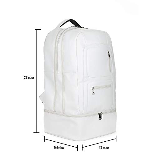 Sole Premise Leather Bag for Multi-functional Travel Carry-on with Shoe, Laptop and Clothes Compartments for Men & Women (White)