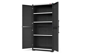 Keter XL Pro Freestanding Durable Resin Plastic Utility Tall Cabinet with Adjustable Shelving, Black