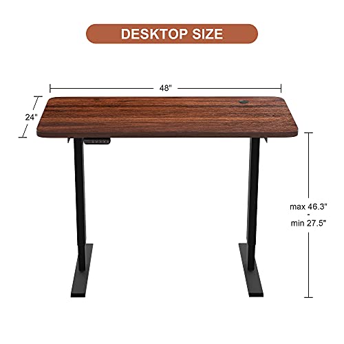 HOUSEELF Electric Height Adjustable Standing Desk - 48 x 24 Inches Stand Up Computer Writing Desk with Smart Memory Screen for Home, Office, Workstation, Black Frame & Walnut Top