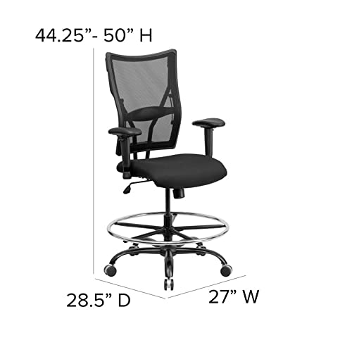 Offex Big and Tall Black Mesh Drafting Stool with Arms