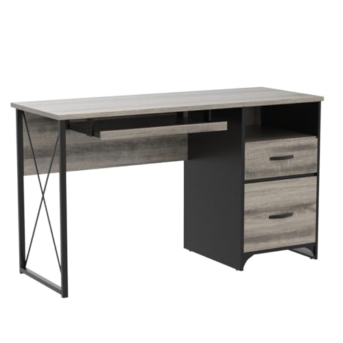 Bestier Office Desk with Drawers, 55 inch Industrial Computer Desk, Dark Gray Oak