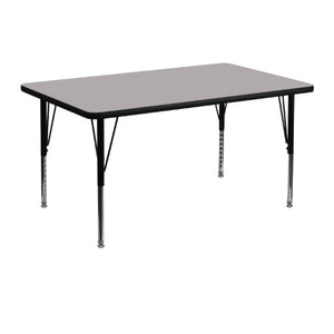 Flash Furniture 30''W x 48''L Rectangular Grey HP Laminate Activity Table - Height Adjustable Short Legs