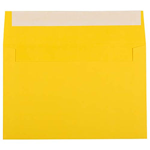 JAM PAPER A9 Colored Invitation Envelopes with Peel & Seal Closure - 5 3/4 x 8 3/4 - Yellow Recycled - Bulk 1000/Carton