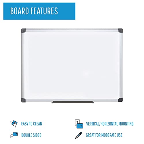 MasterVision Maya Melamine Dry Erase Board with Tray, 40" x 60", Whiteboard with Aluminum Frame