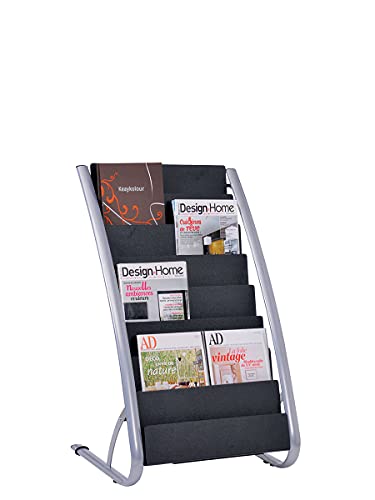 ALBA 8 Compartment Literature Floor Display Rack, Black and Silver (DDEXPO8)