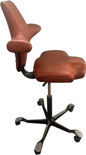 HAG Adjustable Standing Desk Chair - Black Frame - Leather Nutmeg Seat