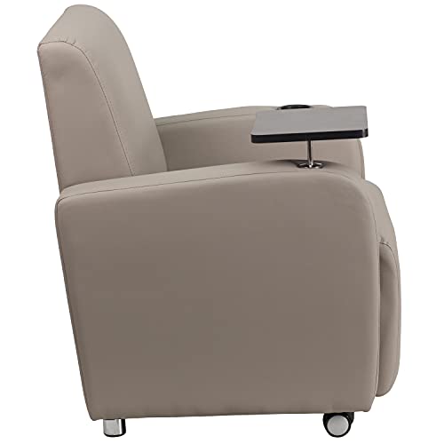 BizChair Gray LeatherSoft Tablet Arm Chair with Front Wheel Casters and Cup Holder