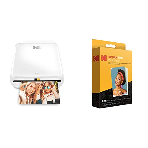 Kodak 2"x3" Premium Zink Photo Paper (100 Sheets) & Step Wireless Mobile Photo Mini Printer (White) Compatible w/ iOS & Android, NFC & Bluetooth Devices