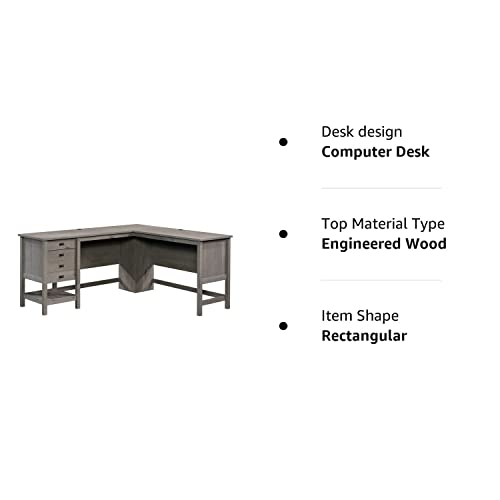 Sauder Cottage Road L-Desk, Mystic Oak Finish, L: 65.12" x W: 58.66" x H: 29.76