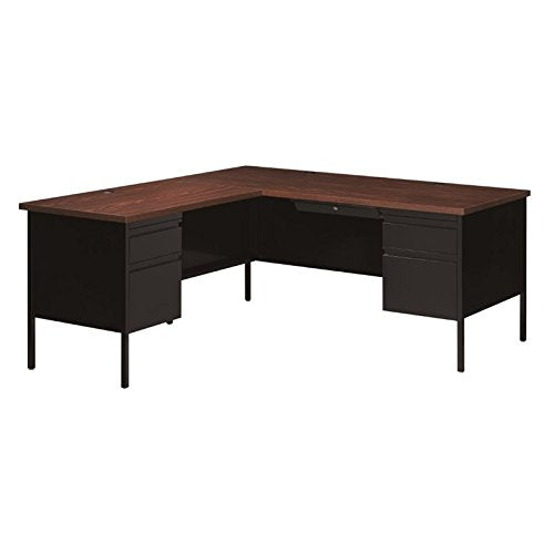 HL10000 Series Computer Desk Laptop Table L-Shape Left Orientation Double Pedestal Writing Desk Home Office Workstation Metal, Black and Walnut
