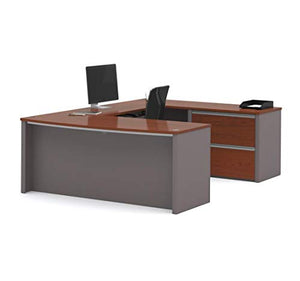 Bestar Connexion U-Shaped Workstation with Two Drawers, Bordeaux/Slate