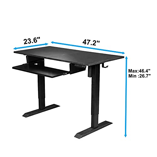 Polar Aurora Electric Height Adjustable Standing Desk W/Drawer & Hook, 48 x 24 Inches Sit Stand Workstation Computer Desk for Home Office Black Frame & Top