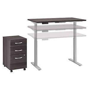 Move 60 Series by Bush Business Furniture 48W x 30D Height Adjustable Standing Desk with Storage in Storm Gray with Cool Gray Metallic Base