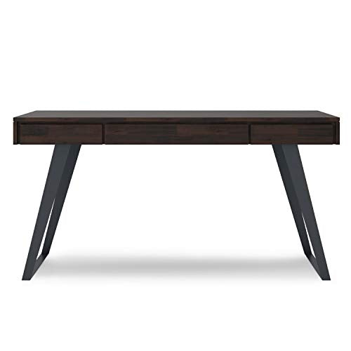 SIMPLIHOME Lowry SOLID WOOD and Metal Modern Industrial 54 inch Wide Home Office Desk, Writing Table, Workstation, Study Table Furniture in Distressed Golden Wheat with 2 Drawerss