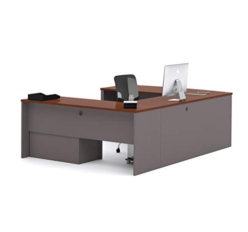 Bestar Connexion U-Shaped Workstation with Two Drawers, Bordeaux/Slate