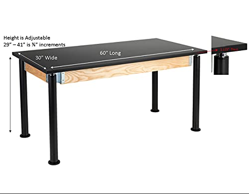 Learniture 30" W x 60" L Adjustable-Height Science Lab Table w/Chemical Resistance Top, Black