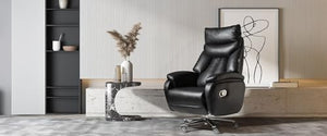 Kinnls Coast Power Office Recliner Chair - Black Genuine Leather Executive Desk Chair