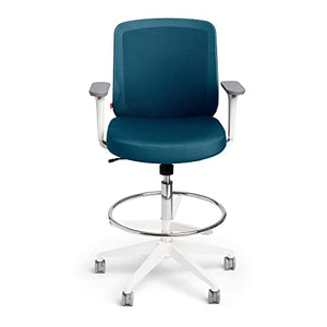 Poppin Max Task Stool - Slate Blue/White, Mid Back, Curvy Mesh Backrest, Firm Seat, Adjustable & Tilt Mechanism