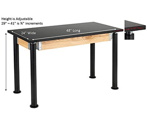 Learniture Heavy-Duty School Science Lab Table with Chemical-Resistant Top, Adjustable Height - 24" x 48" x 29" - Black