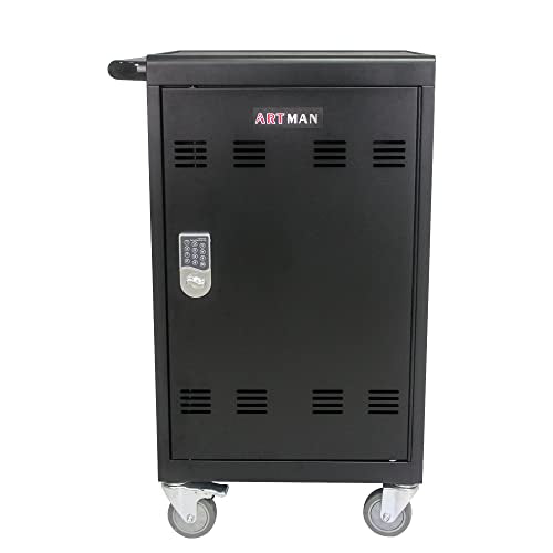 Larmliss 32 Device Laptop Charging Cart with Combination Lock, Surge Protection - Black
