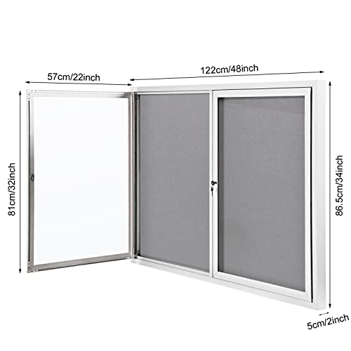 Swansea Weather Resistant Enclosed Bulletin Board Felt Displays Boards Wall Mounted Notice Board with Swing-Open Locking Door,48x34 inches