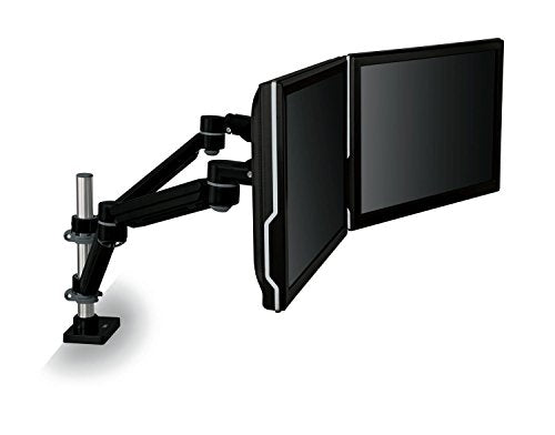 3M Easy Adjust Desk Mount Dual Monitor Arm, Adjust Height, Tilt, Swivel and Rotate by Holding and Moving Monitor, Free Up Desk Space, Clamp or Grommet, For Monitors to 20 lbs <= 27", Black (MA260MB)