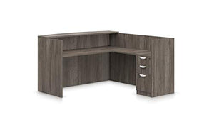 EDUCATES L-Shaped Reception Desk with Drawers and Transaction Top - Artisan Grey AGL