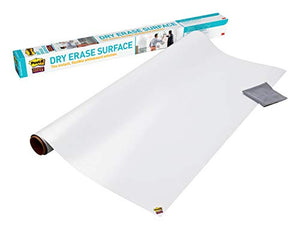 Post-it Dry Erase Whiteboard Film Surface for Walls, Doors, Tables, Chalkboards, Whiteboards, and More, Removable, Super Sticky, Stain-Proof, Easy Installation, 6 ft x 4 ft Roll (DEF6X4A)