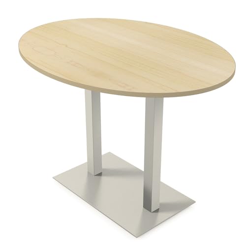 SKUTCHI DESIGNS INC. Standing Height Oval Breakroom Table | Harmony Series | 43" H x 45" W x 60" L | Maple/Silver Base