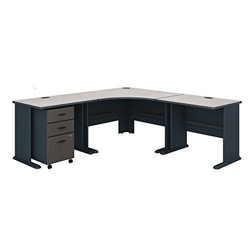 Bush Business Furniture Series A 84W x 84D Corner Desk with Mobile File Cabinet in Slate and White Spectrum