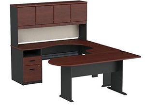 Bush Business Furniture Series A U Shaped Desk with Hutch, Peninsula and Storage in Hansen Cherry and Galaxy