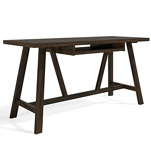SIMPLIHOME Dylan SOLID WOOD Modern Industrial 60 inch Wide Home Office Desk, Writing Table, Workstation, Study Table Furniture in Dark Tobacco Brown