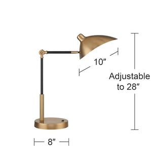 360 Lighting Mid Century Modern Desk Lamps Set of 2 - Black Gold Metal Shade - USB Port - Adjustable LED - 28" Tall