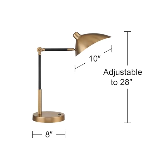 360 Lighting Mid Century Modern Desk Lamps Set of 2 - Black Gold Metal Shade - USB Port - Adjustable LED - 28" Tall