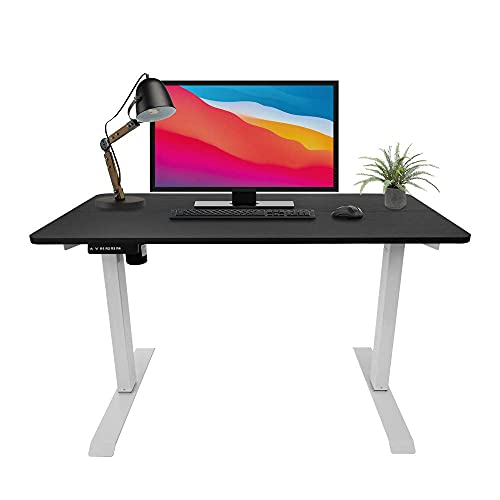 Electric Height Adjustable Workstation Standing Desk for Home Office with Pre-Set Memory LED Display Controller Black Top and Gray Legs 60 x 30 Inches